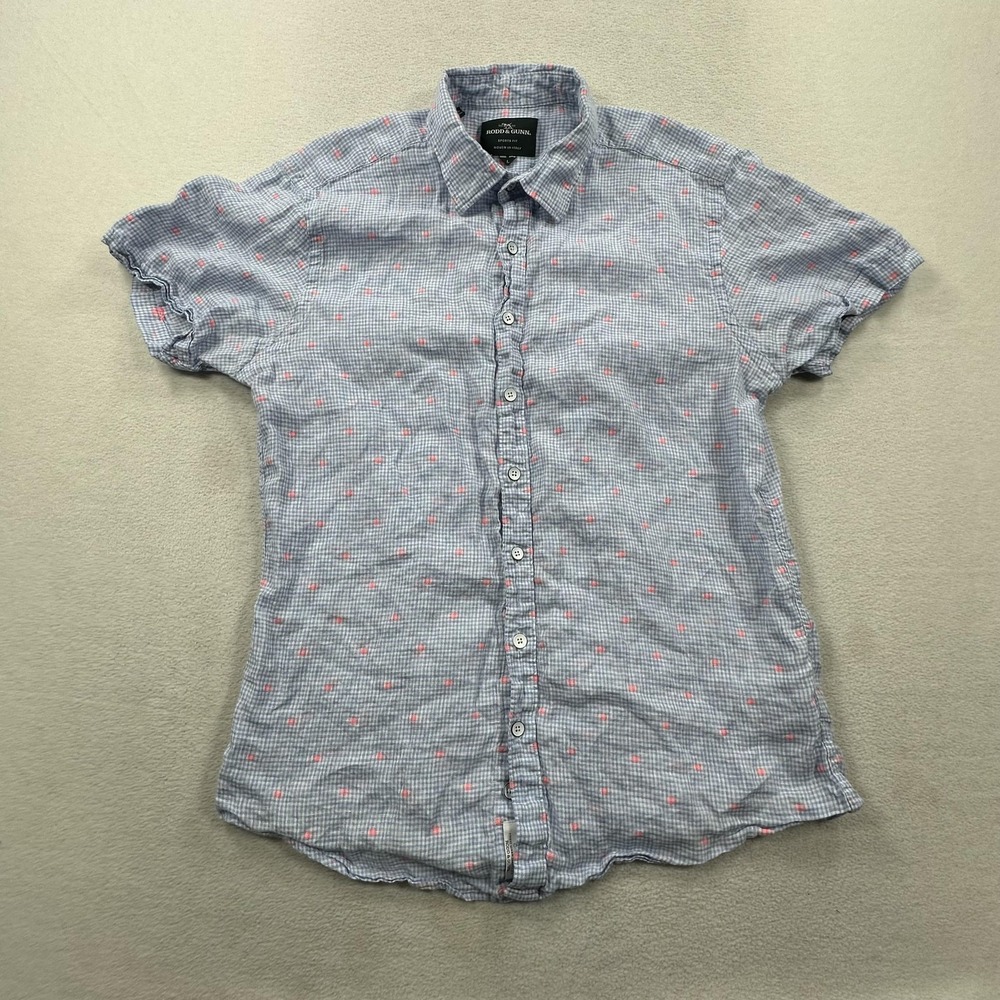 Rodd & Gunn Shirt Mens Large Blue Check Albini Linen Sports Fit Button Front